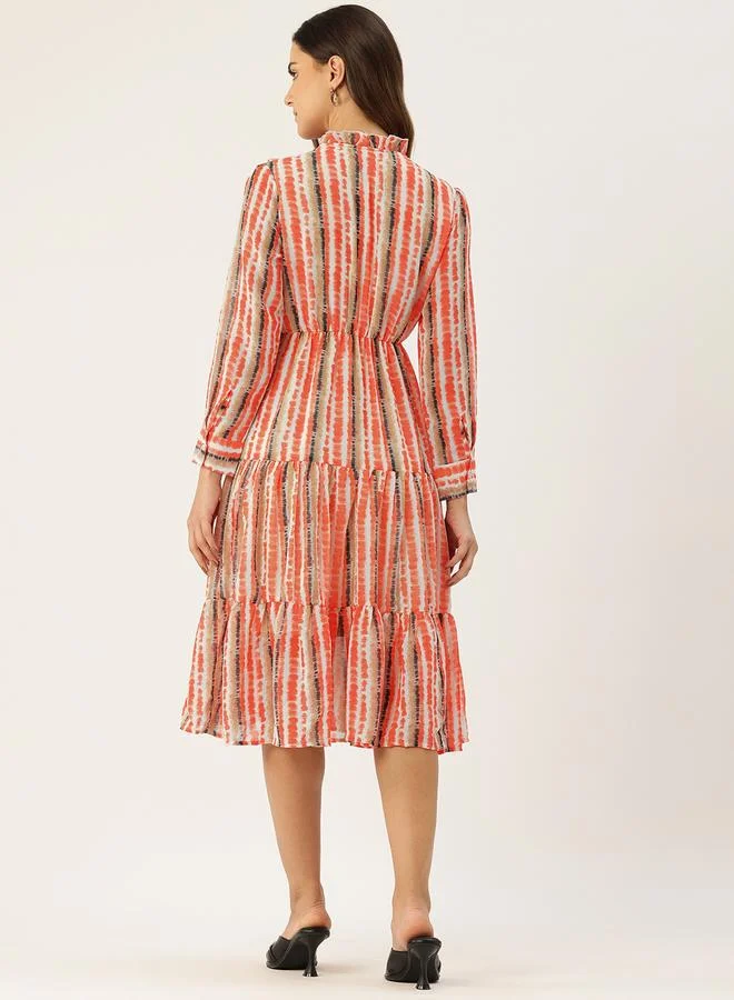 Rue Collection Women Striped Ruffled Tiered Midi Dress